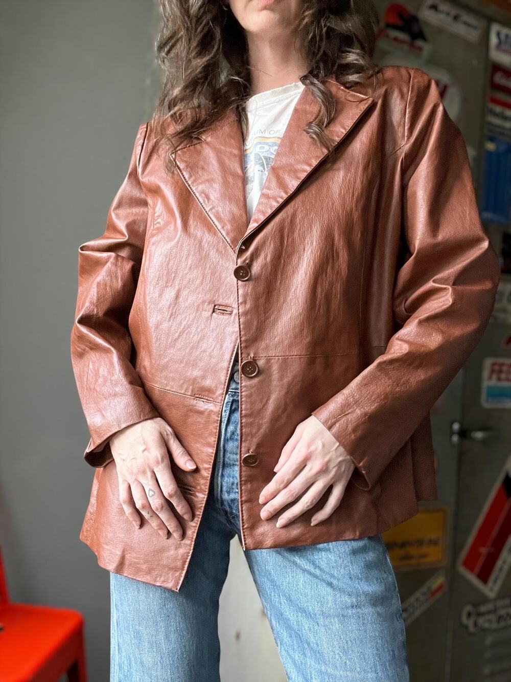 Vintage Y2K Cognac Leather Blazer | JBrown Leather Jacket | Minimalist | XL